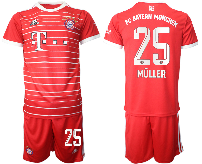 Men's FC Bayern München #25 Thomas Müller 22/23 Red Home Soccer Jersey Suit